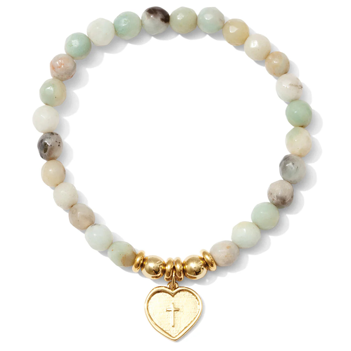 Stretch Stone Bracelet With Heart Cross Charm