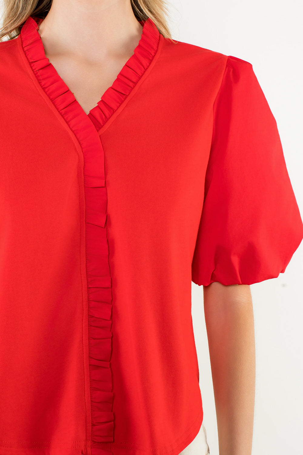 THML Seraphina V Neck Ruffle Top