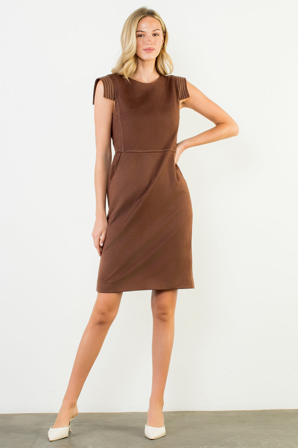 THML Suede Cap Sleeve Dress