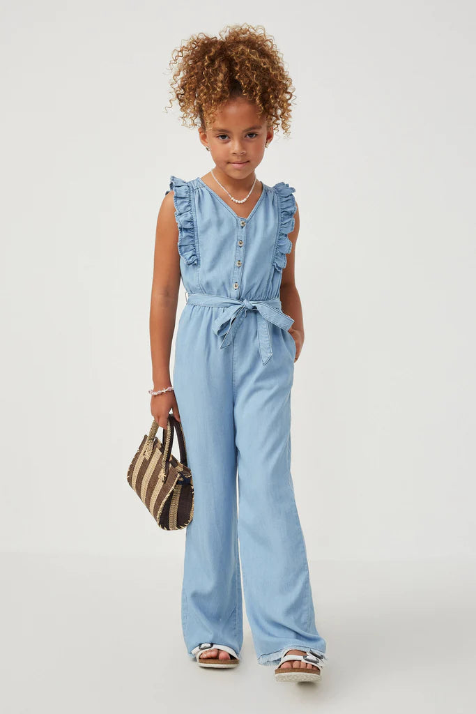 Tencel Buttoned Ruffle Tank Wideleg Jumpsuit