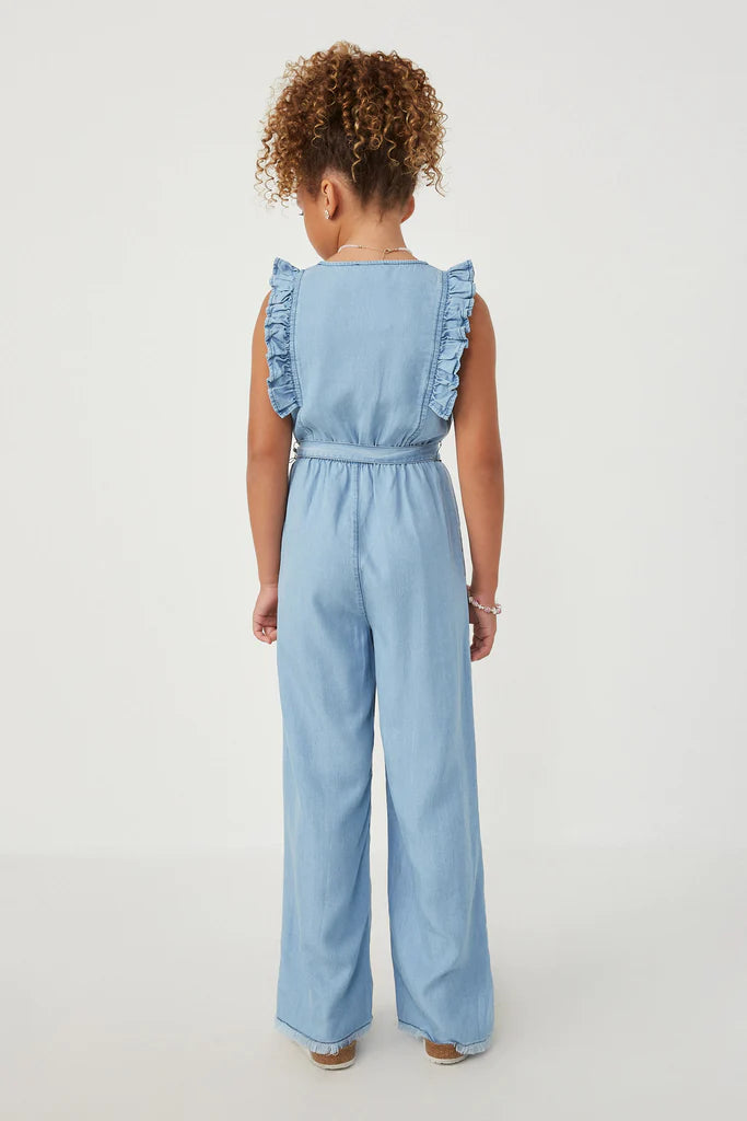 Tencel Buttoned Ruffle Tank Wideleg Jumpsuit