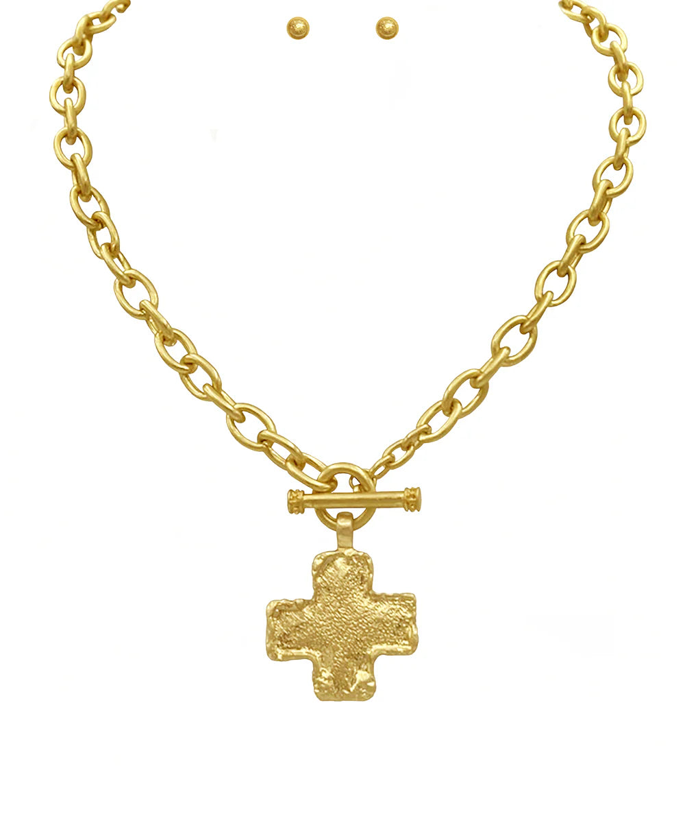 Textured Cross Necklace Set