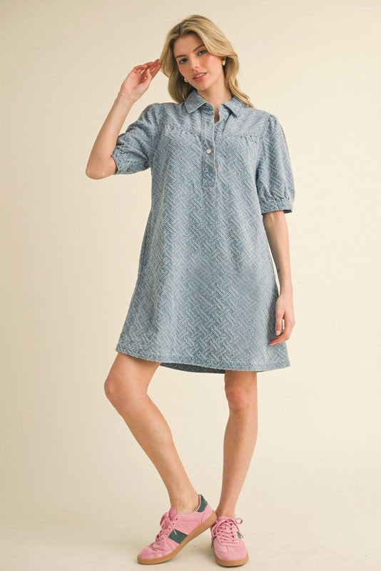 Textured Knit Denim Dress
