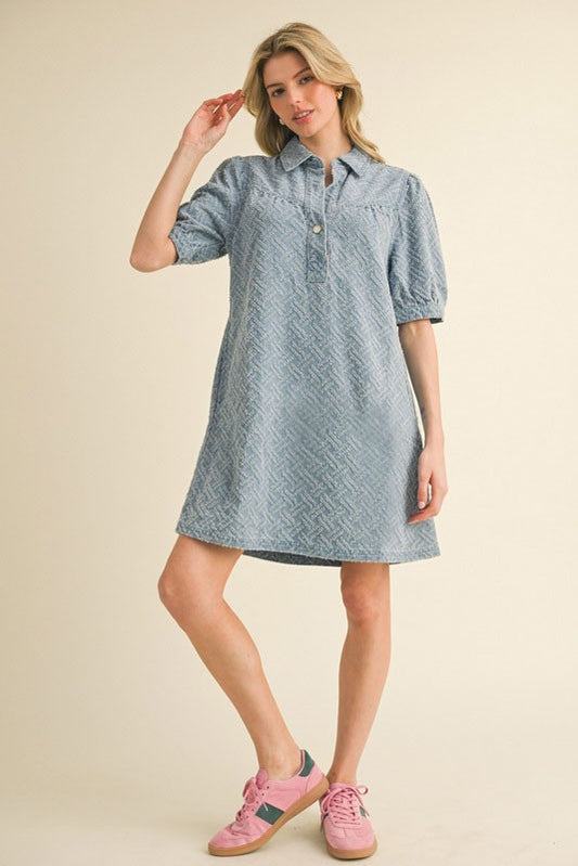 Textured Knit Denim Dress
