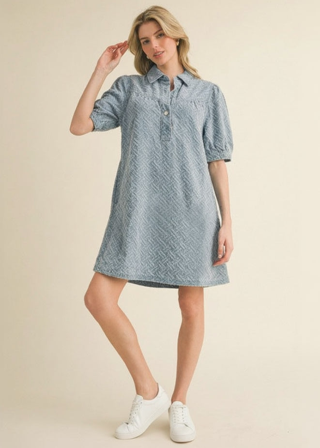 Textured Knit Denim Dress Large / Denim