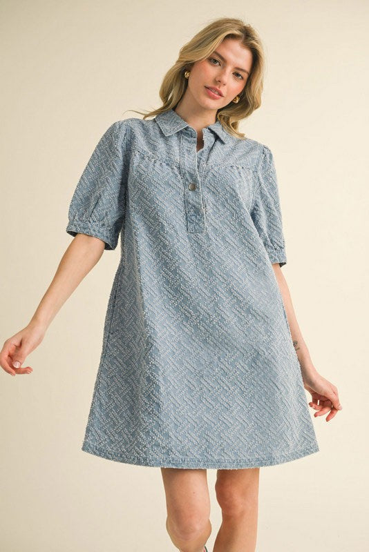 Textured Knit Denim Dress