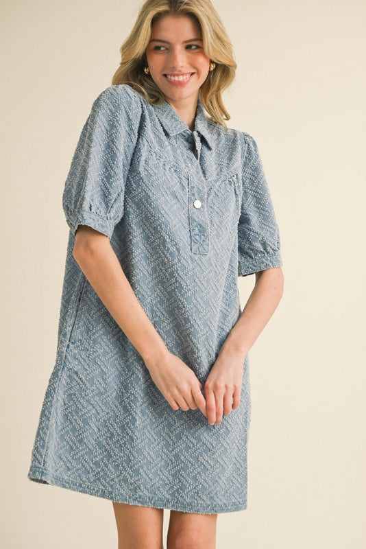 Textured Knit Denim Dress