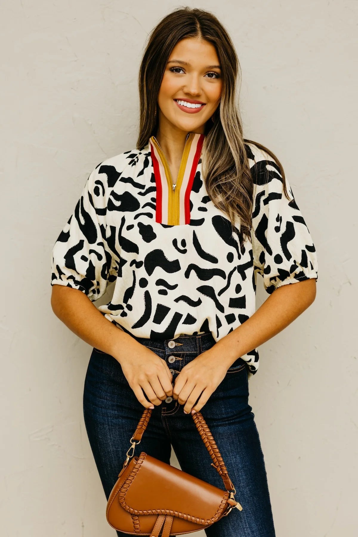 THML Ebby Quarter Zip Print Top