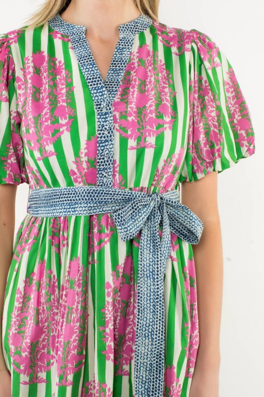 Tie Waist Mixed Media Dress