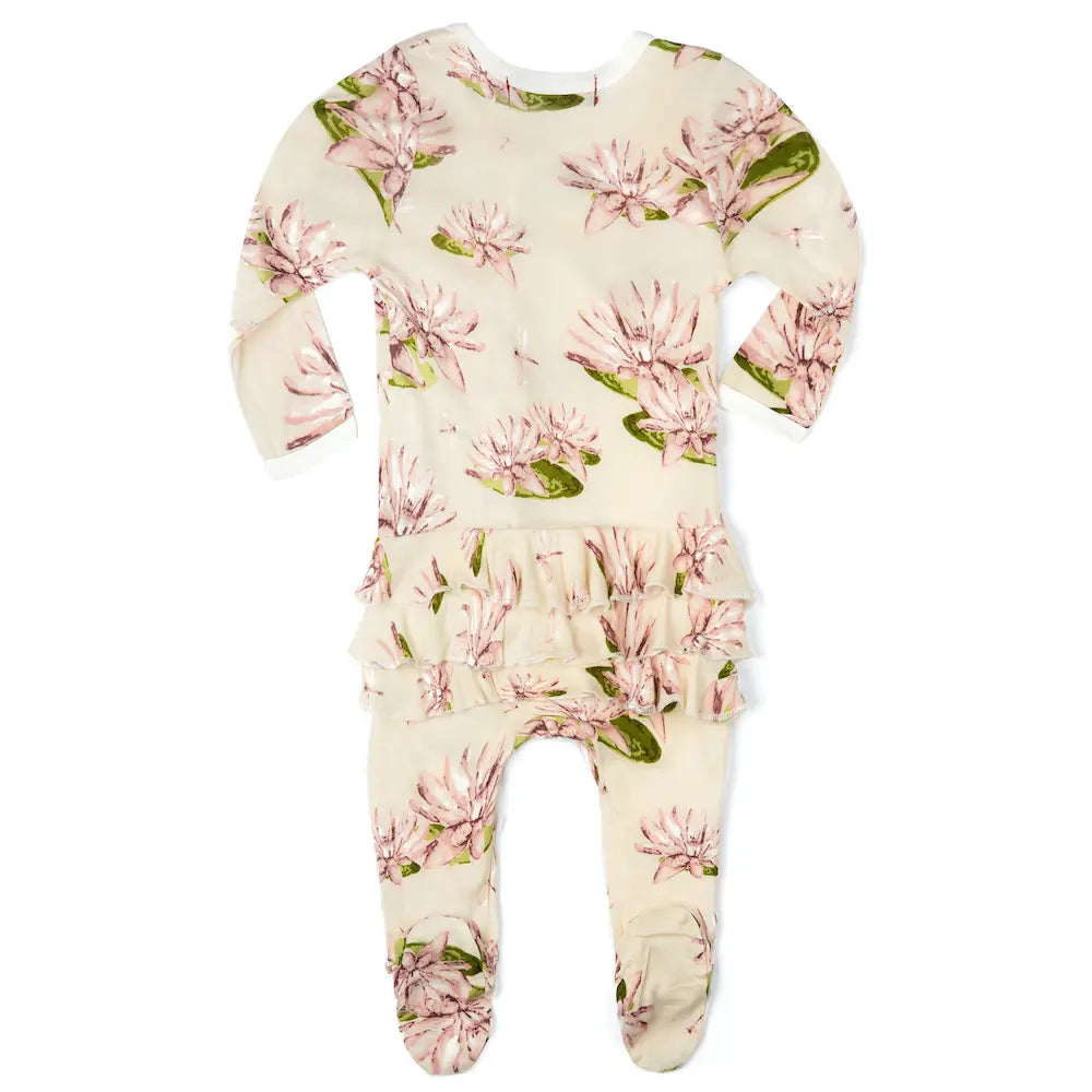 Water Lily Bamboo Ruffle Zipper Footed Romper