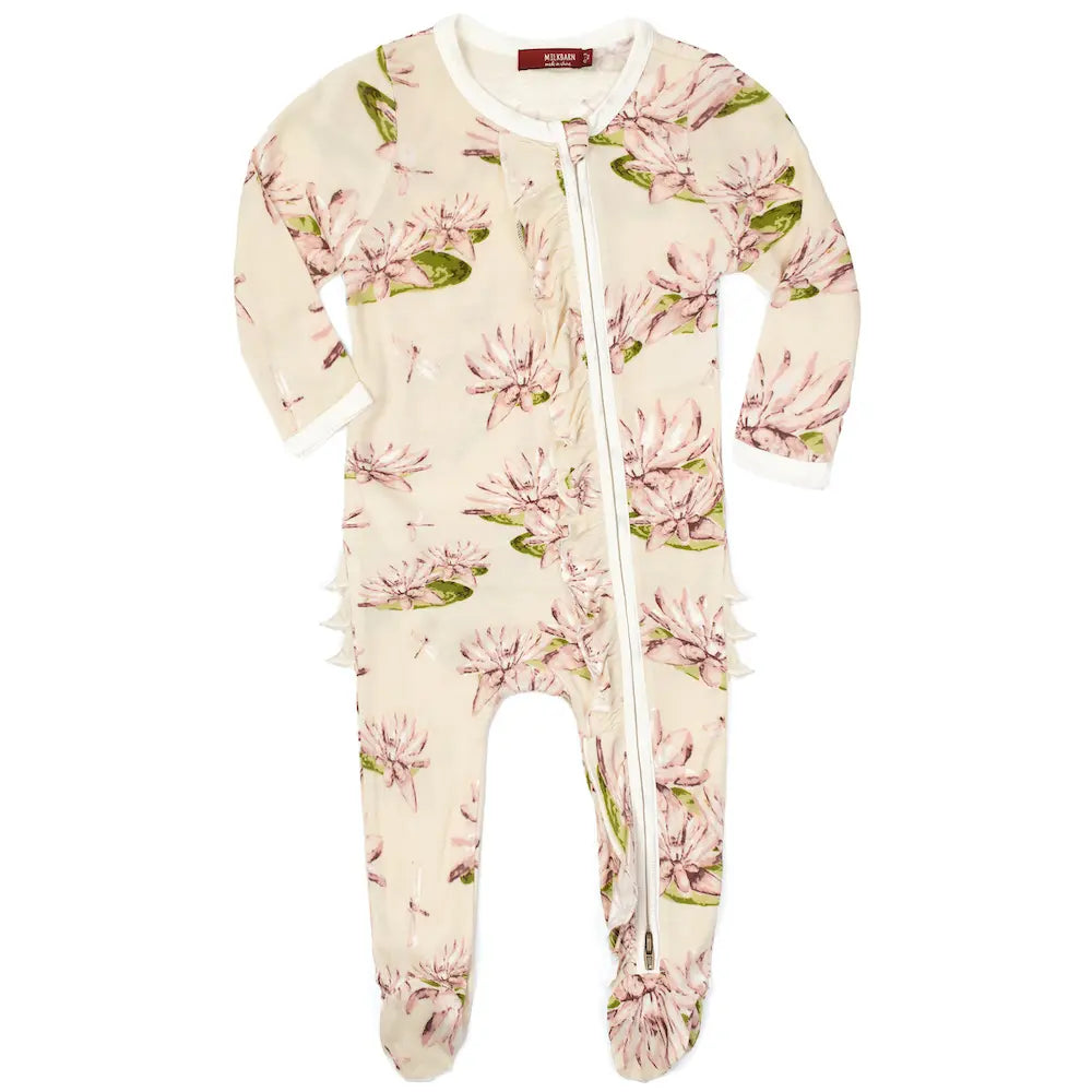 Water Lily Bamboo Ruffle Zipper Footed Romper