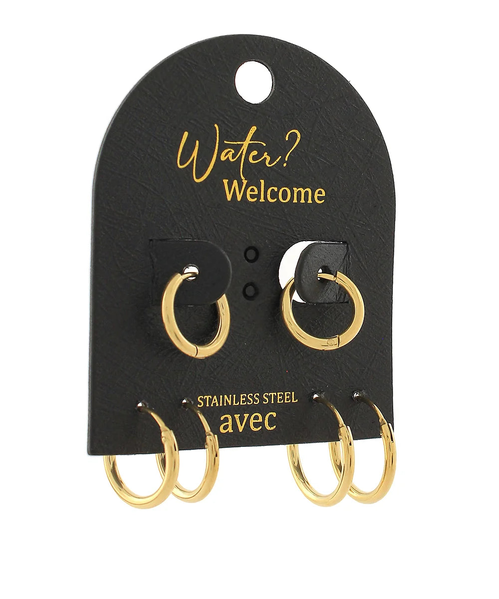 Water Resistant 3 Pair Hoop Set