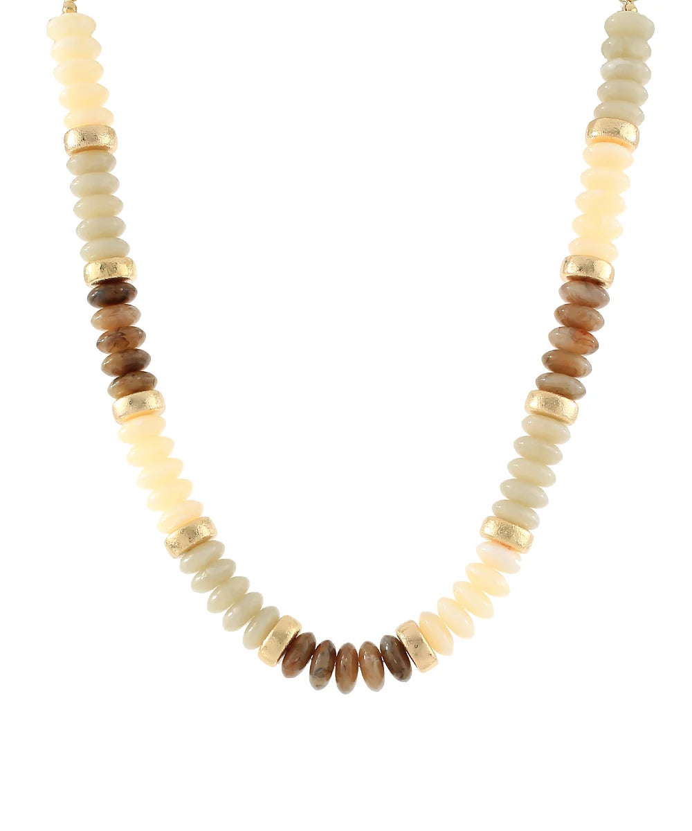 Wide Bead & CCB Stand Necklace Beige