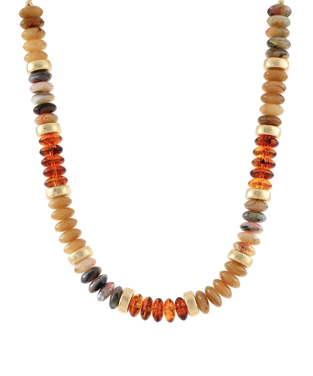 Wide Bead & CCB Stand Necklace Brown