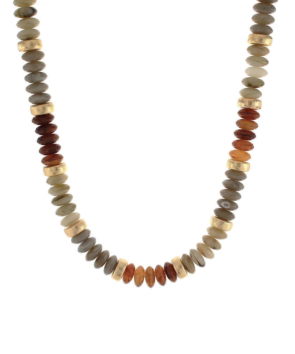 Wide Bead & CCB Stand Necklace Olive
