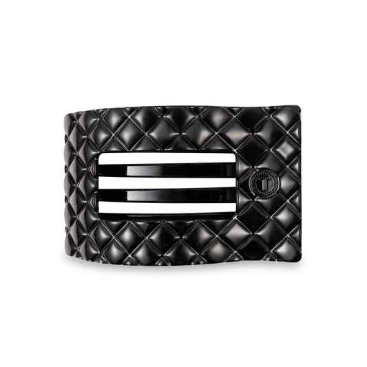 TELETIES - Flat Rectangle Hair Clip | Medium | Jet Black Quilted