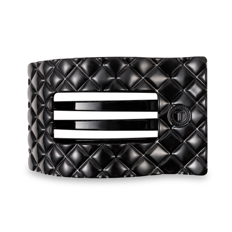 TELETIES - Flat Rectangle Hair Clip | Large | Jet Black Quilted