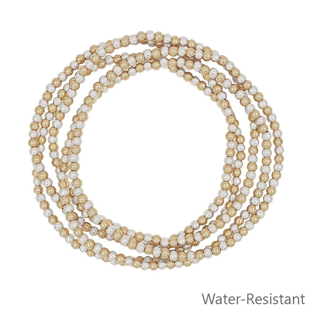 Set of 5 Small 3mm Gold and Silver Beaded Stretch Bracelets