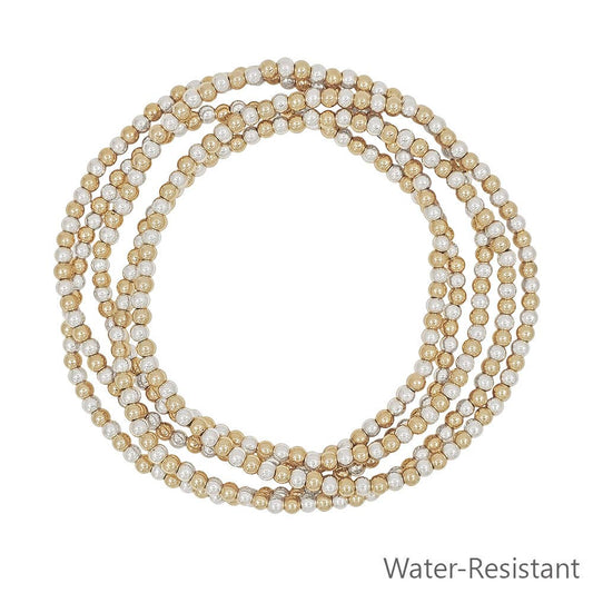 Set of 5 Small 3mm Gold and Silver Beaded Stretch Bracelets