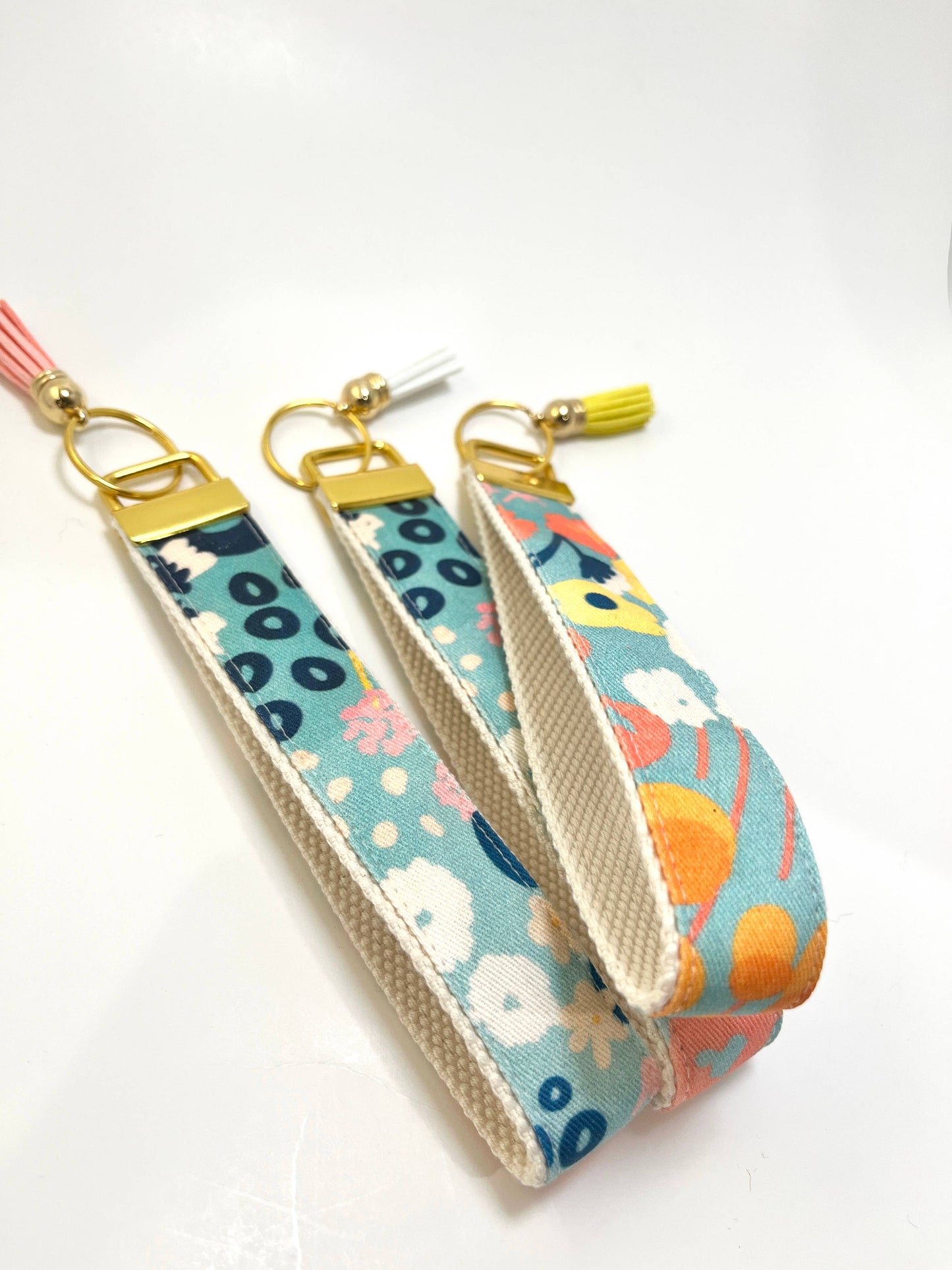 Key Fob Wristlet - Blue Modern Wildflowers