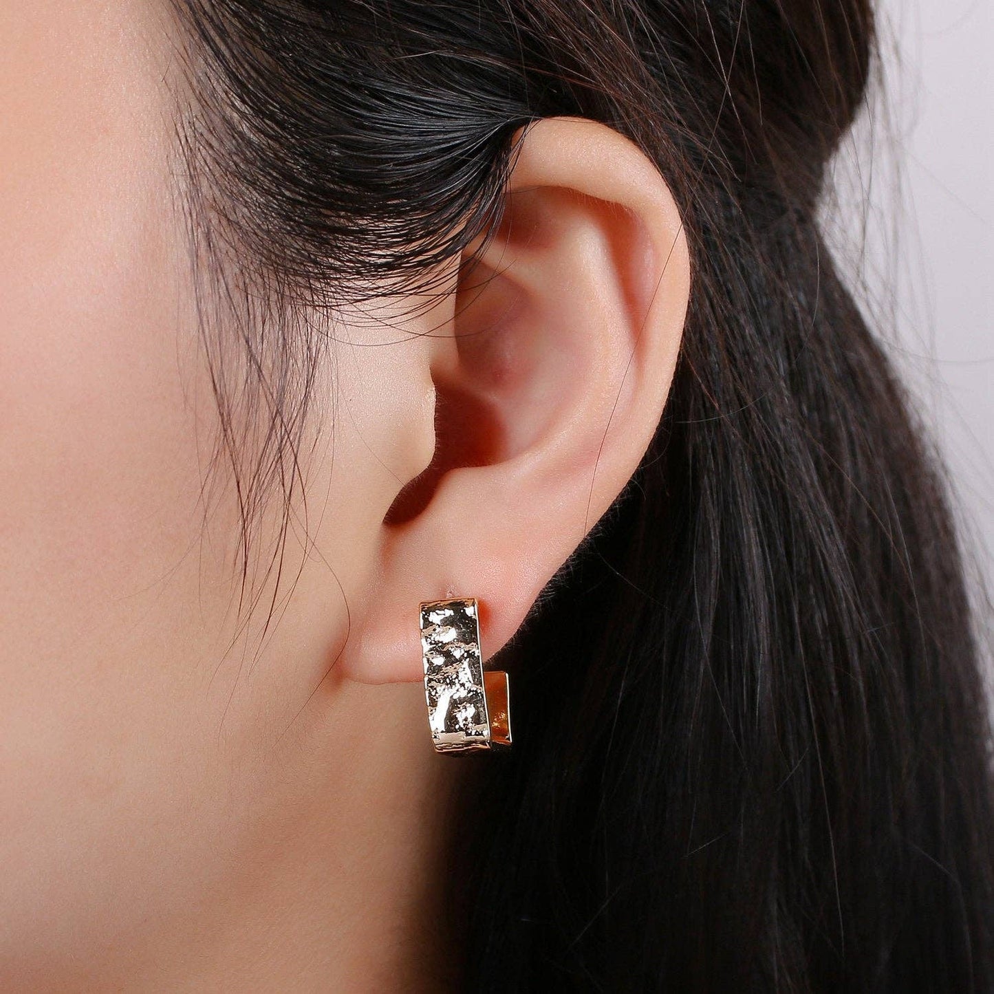 Gold Hammered Square Earring