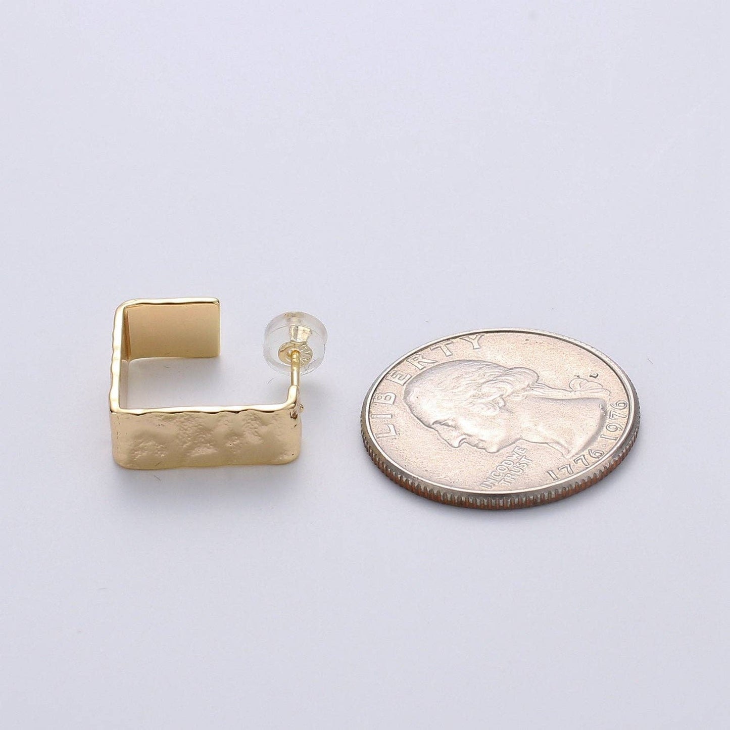 Gold Hammered Square Earring