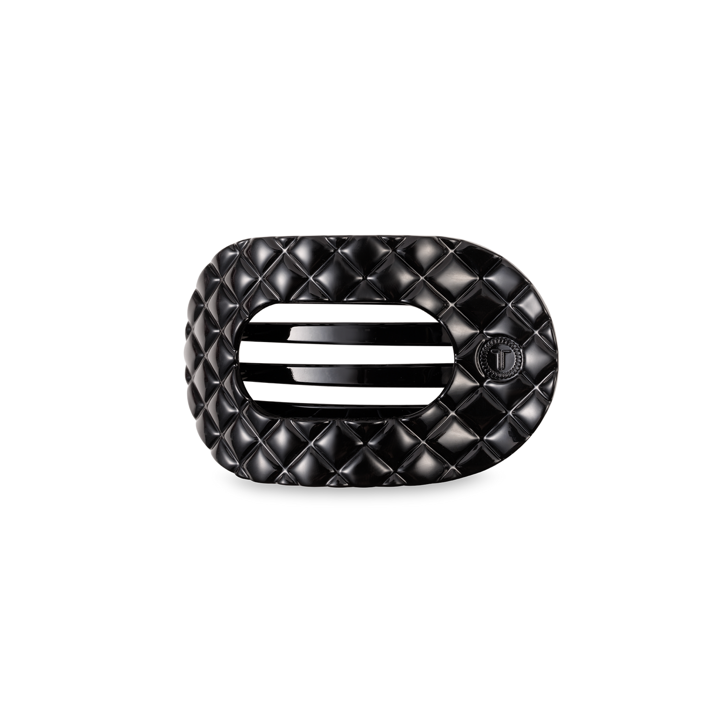 TELETIES - Flat Round Hair Clip | Small | Jet Black Quilted