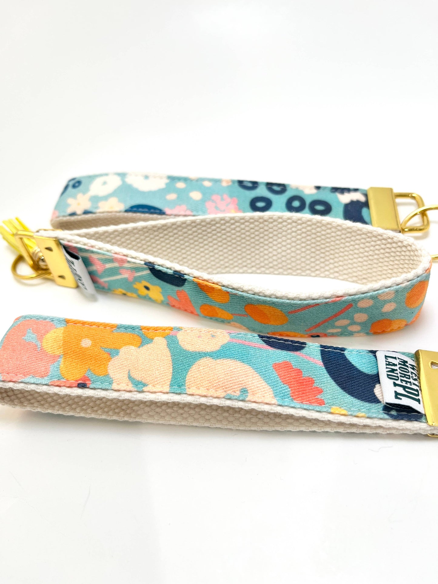 Key Fob Wristlet - Blue Modern Wildflowers