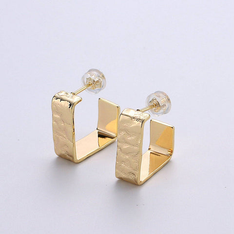 Gold Hammered Square Earring