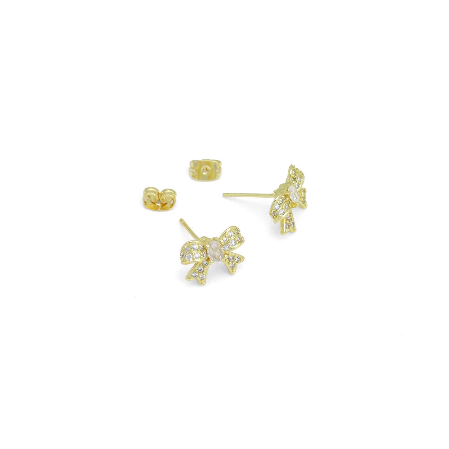 CZ Gold Puffy Bowknot Stud Earring