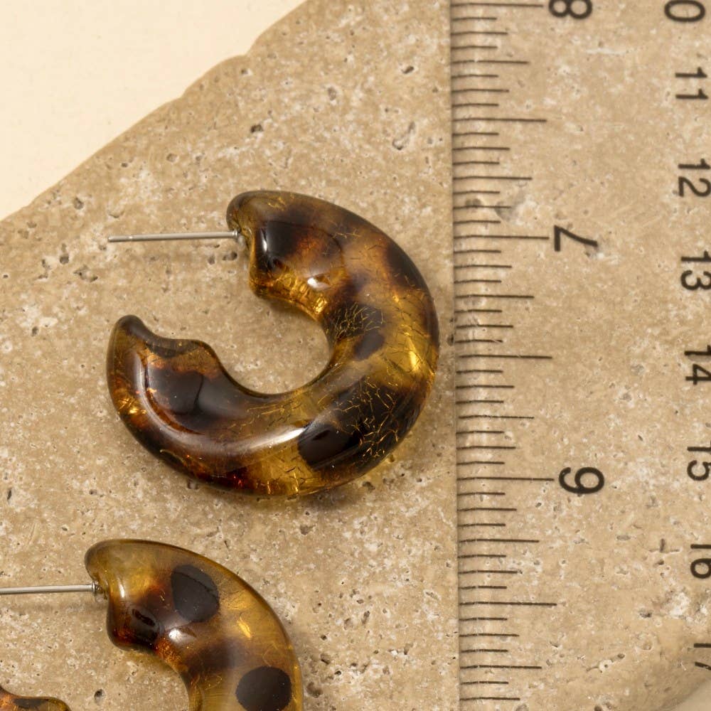 Tortoise Shell Resin Tube Hoop Earrings