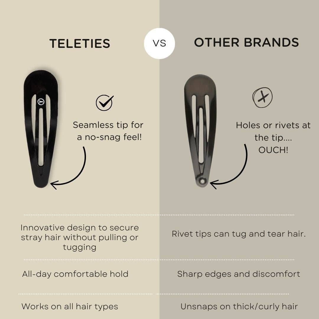 TELETIES - Snap Clip | Jet Black | 6 Count