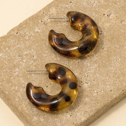 Tortoise Shell Resin Tube Hoop Earrings