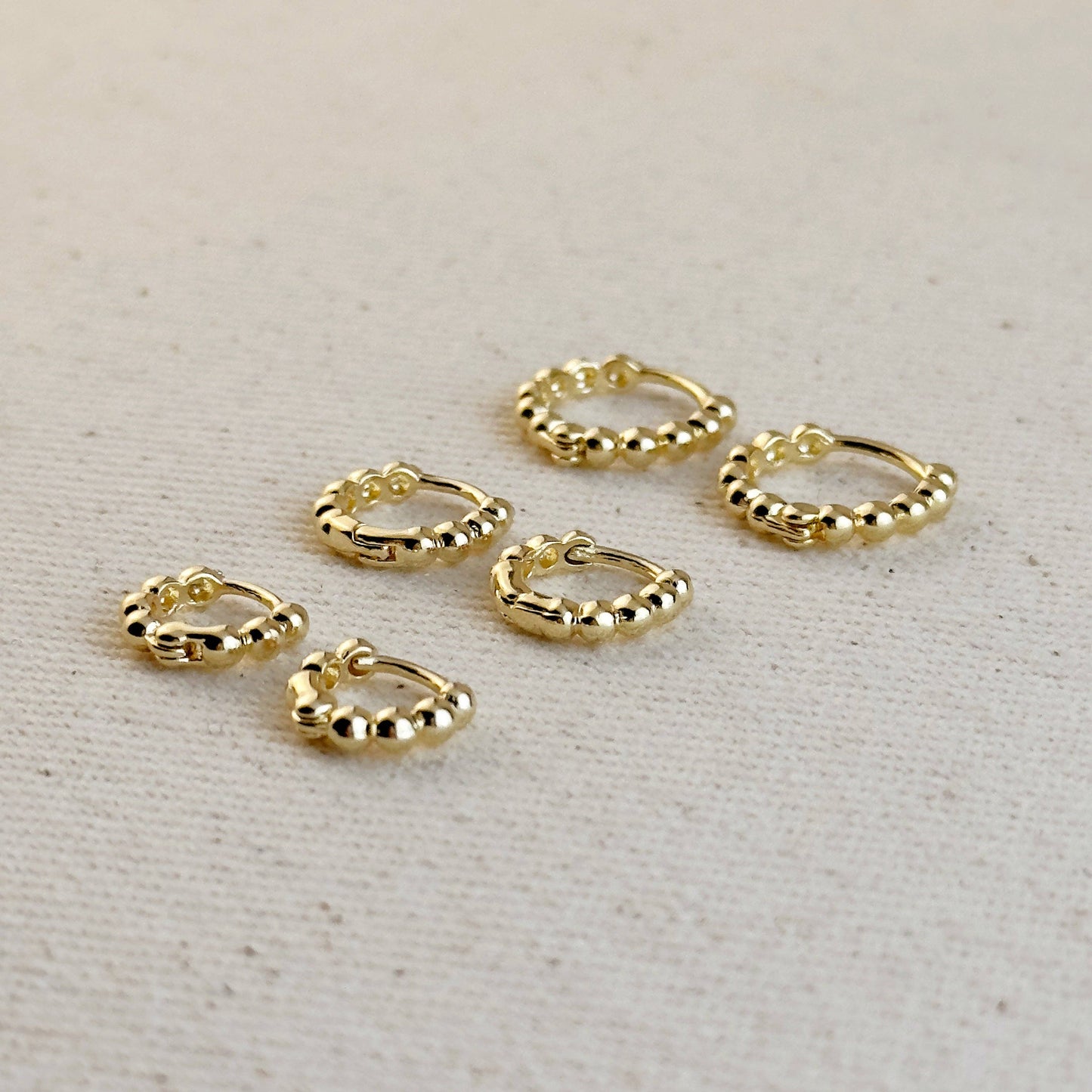 18k Gold Filled Mini Beaded Clicker Hoop Earrings