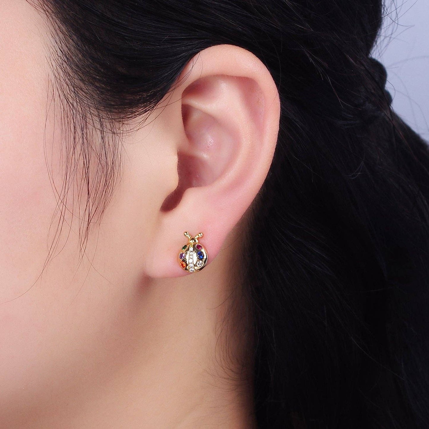 14K Gold Filled CZ Ladybug Stud Earrings