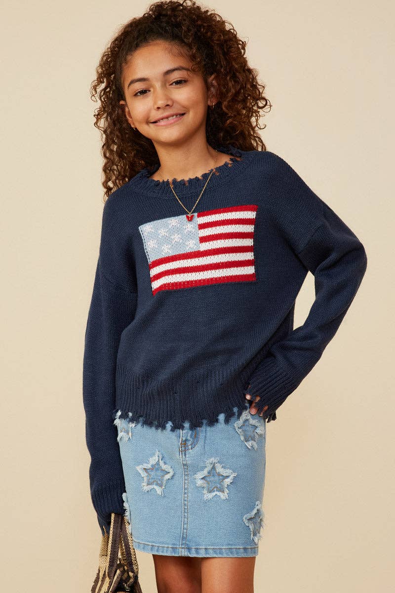Girls Distressed Old Glory Graphic Sweater