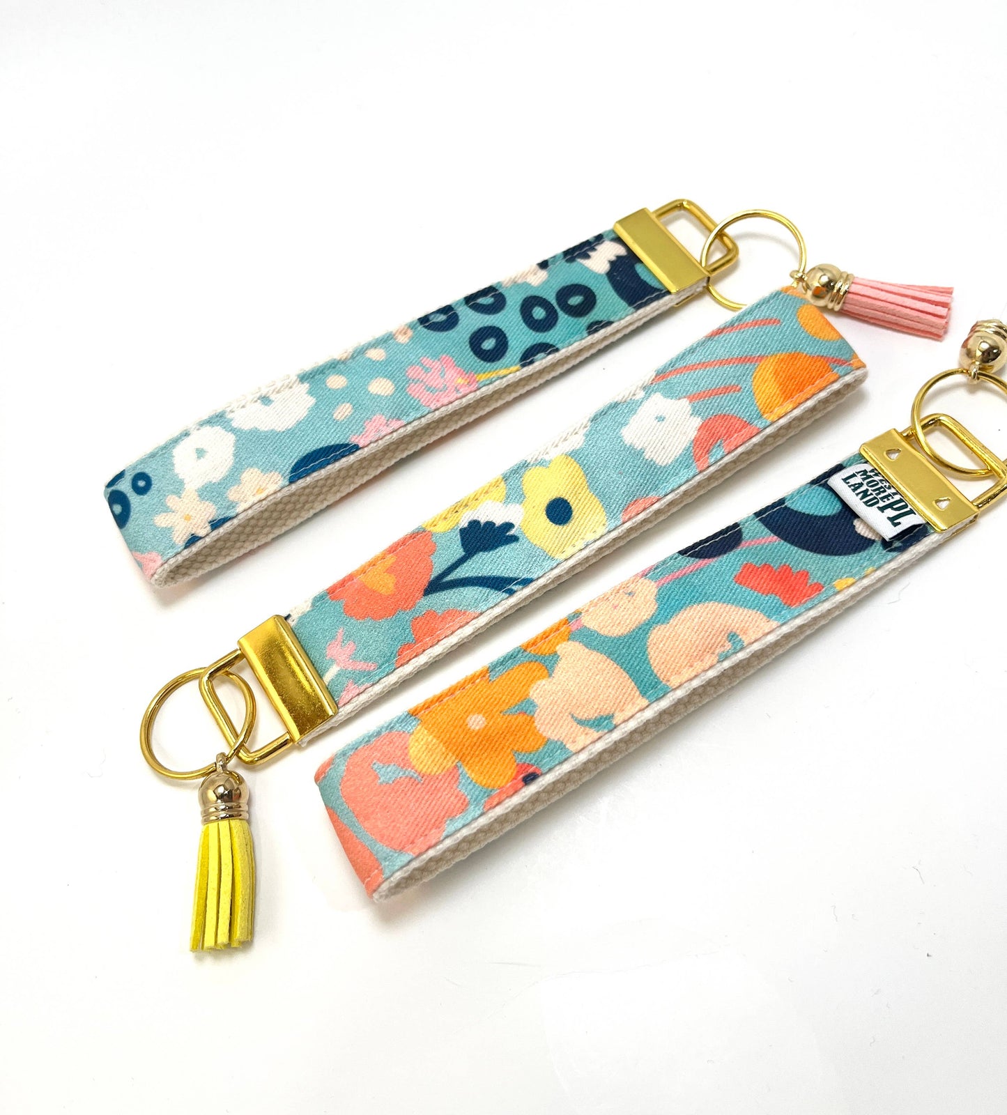 Key Fob Wristlet - Blue Modern Wildflowers