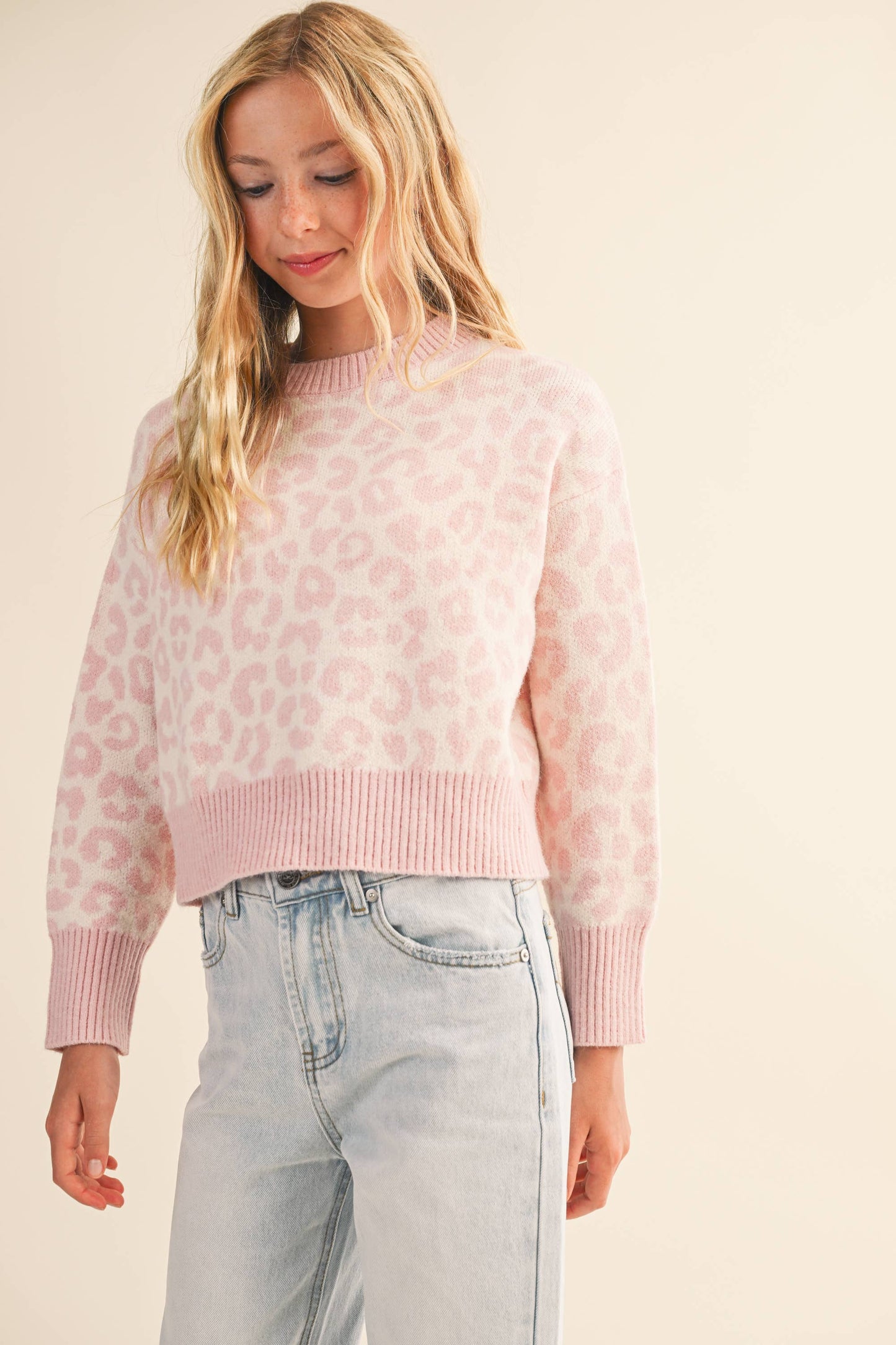 Girls Pink Leopard Sweater