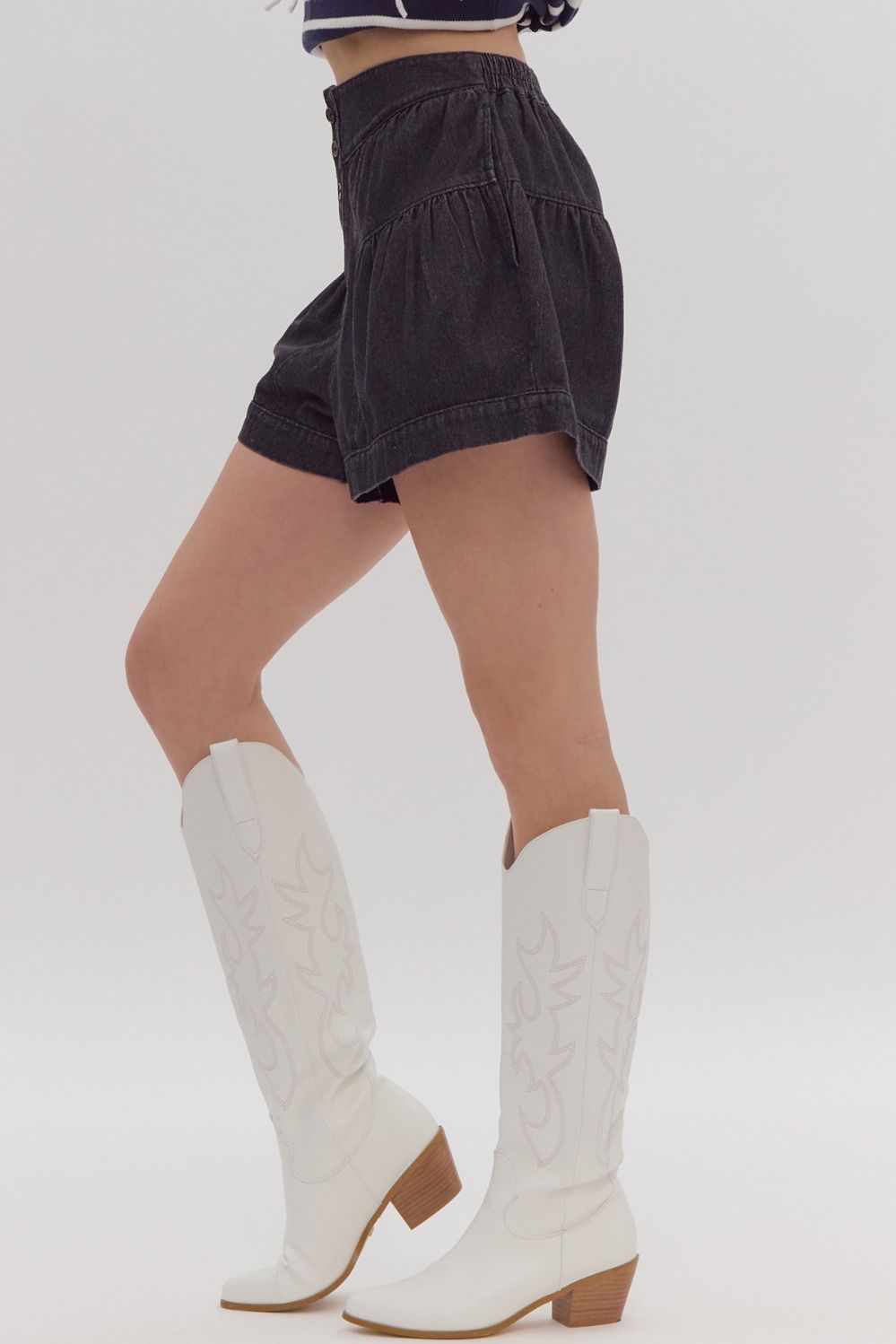Flared Denim Button Shorts