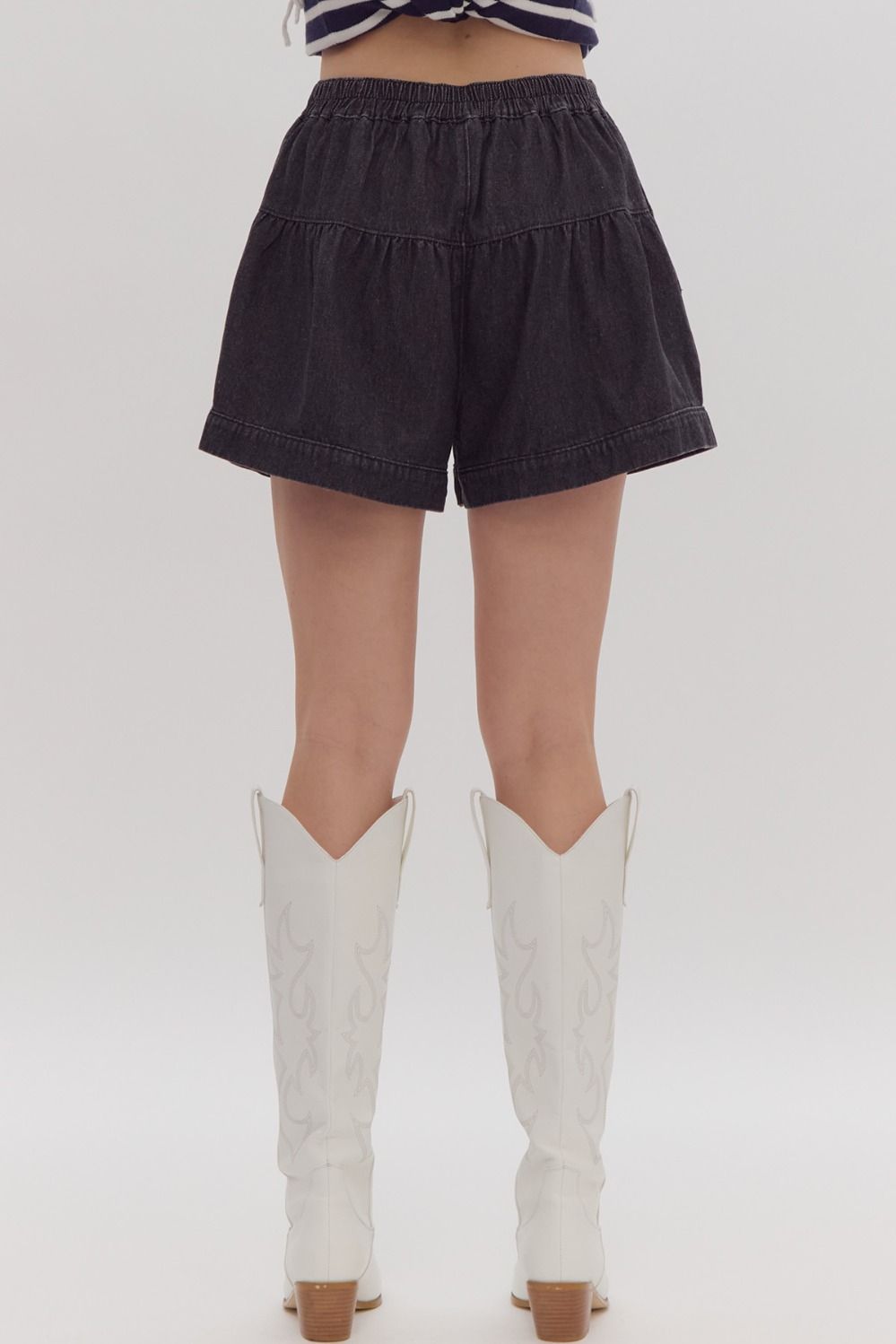 Flared Denim Button Shorts
