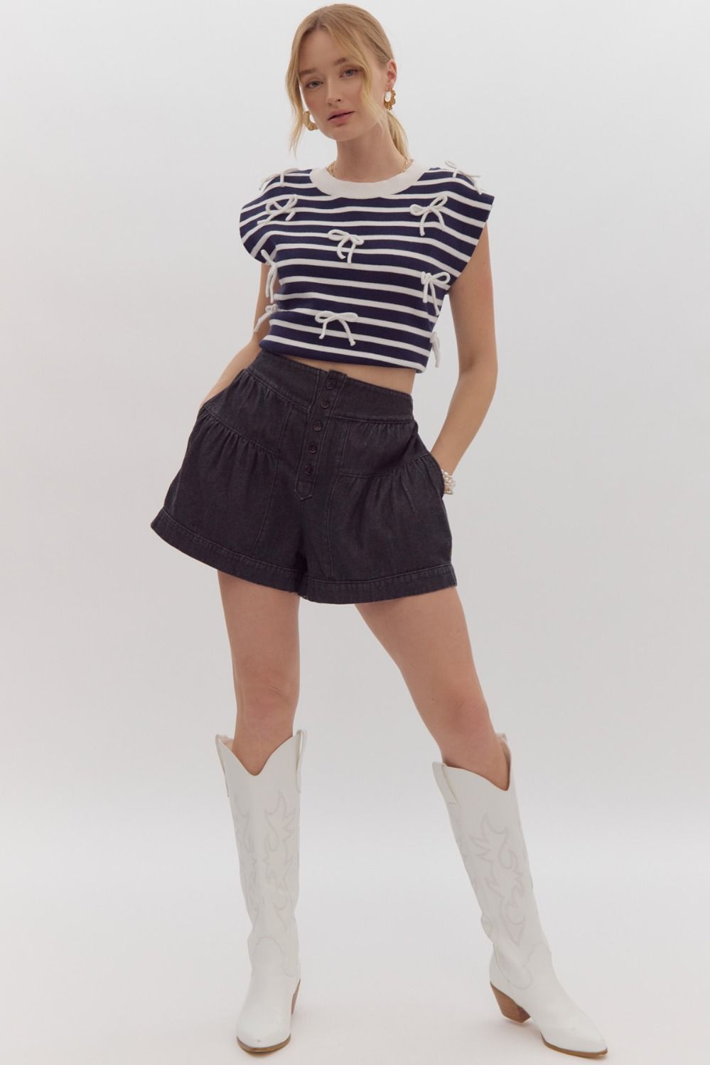 Flared Denim Button Shorts