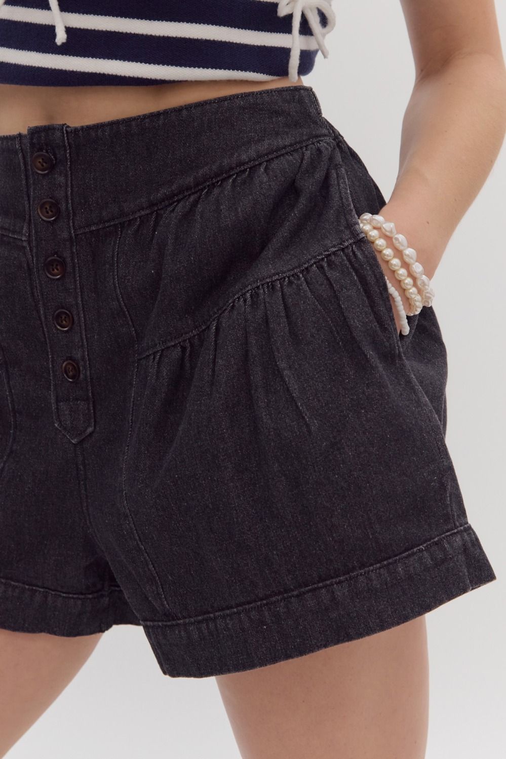Flared Denim Button Shorts