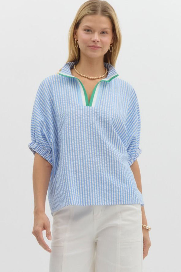 Striped V Neck Dolman Top