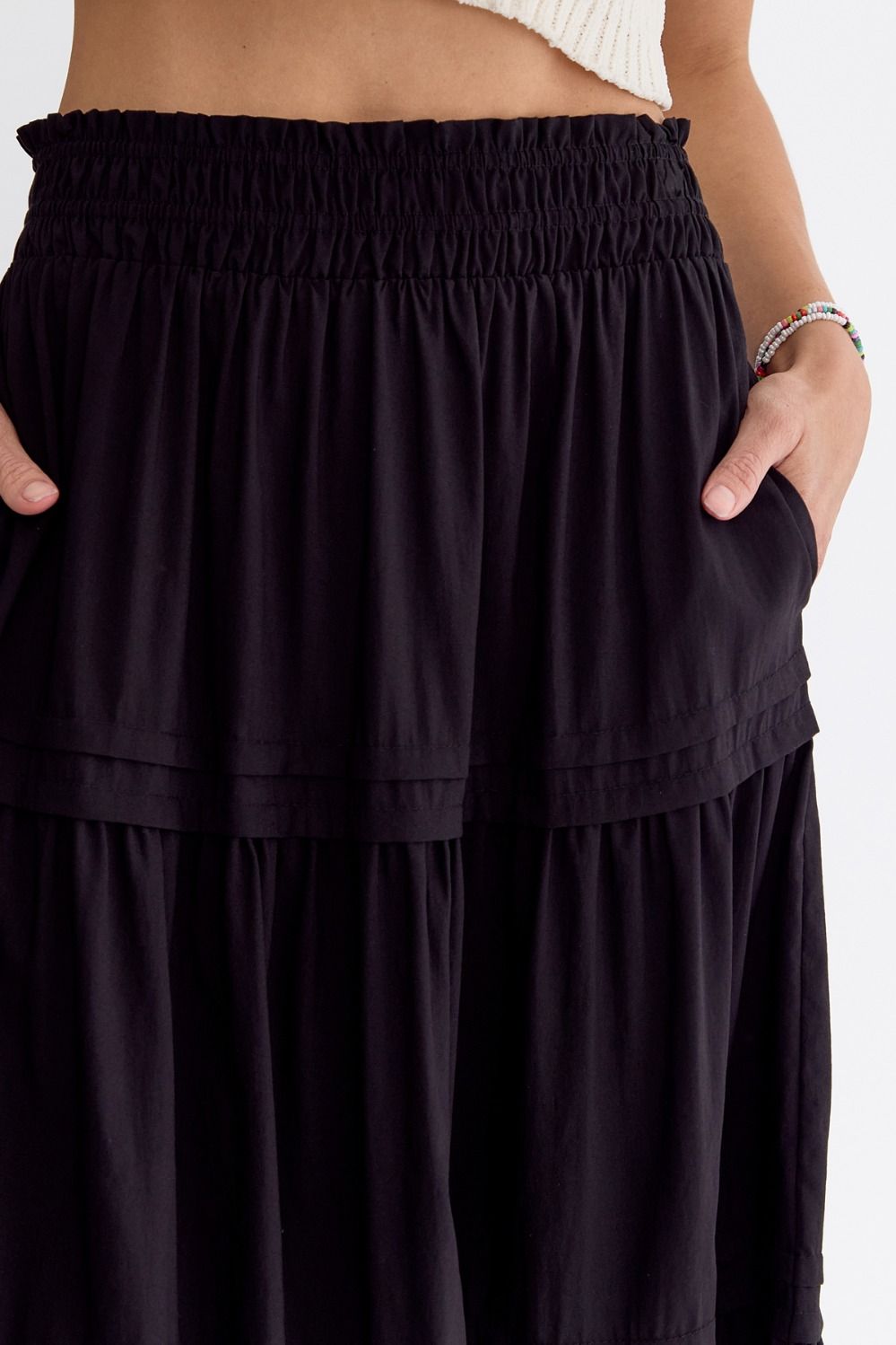 Black Tiered Midi Skirt