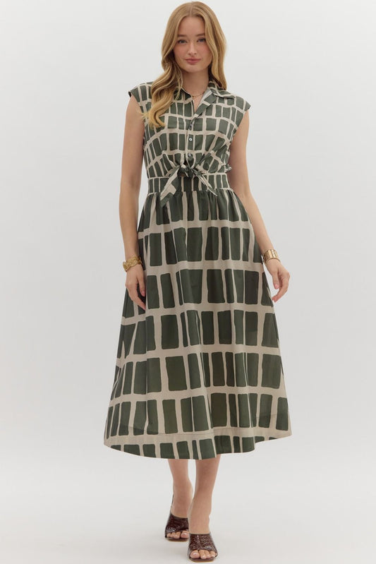 Abstract Collared Mid Dress