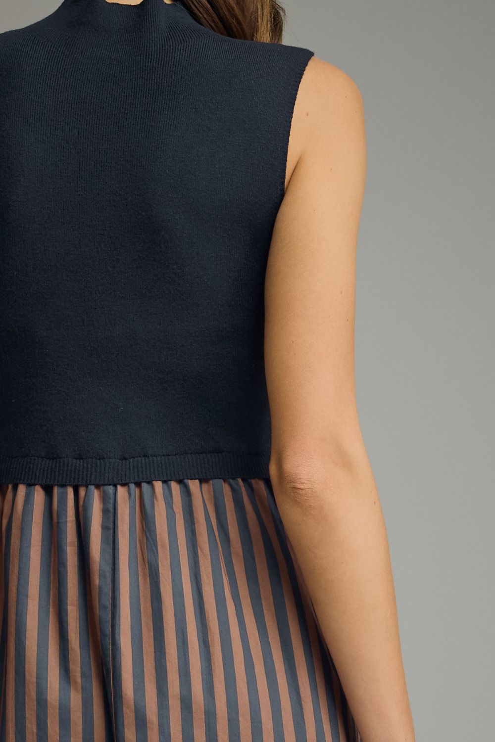Mock Neck Stripe Bottom Midi Dress