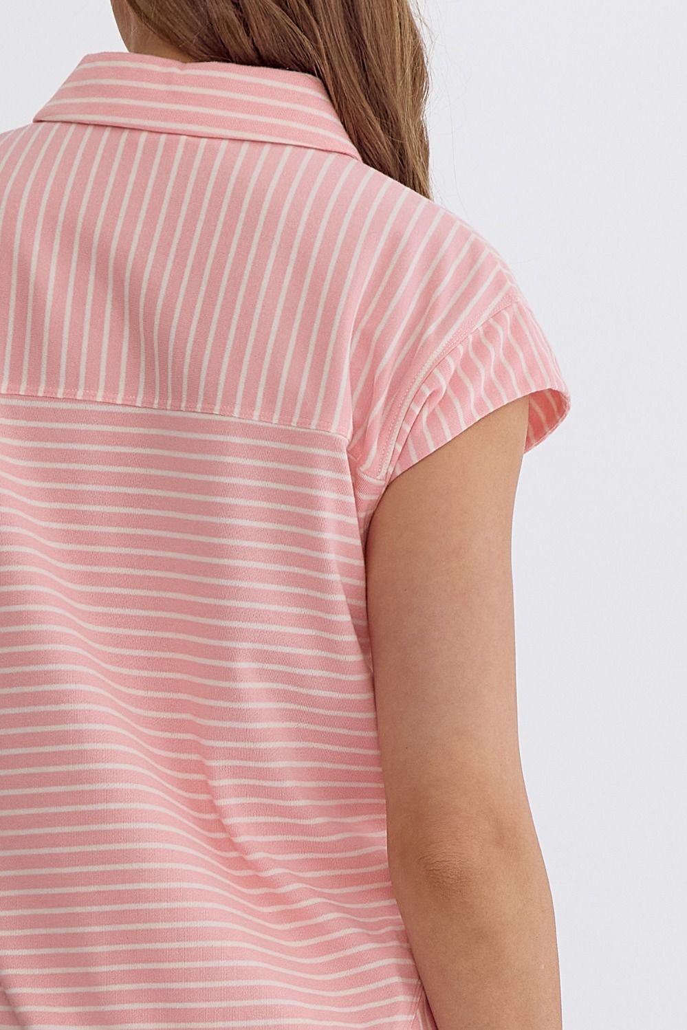 Striped Collared Button Up Top