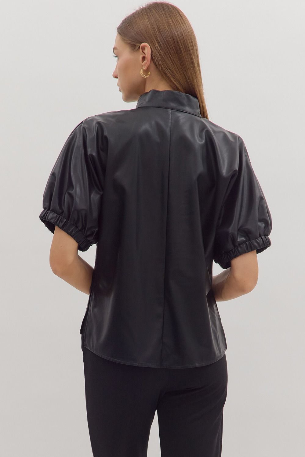 Faux Leather V-neck Top