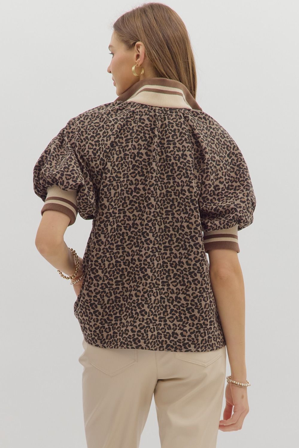 Lydia Leopard half-zip Top