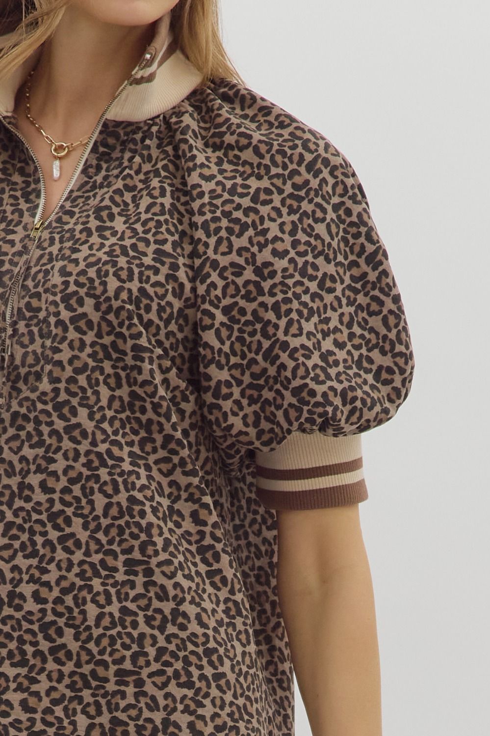 Lydia Leopard half-zip Top